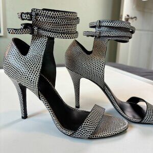 Alexander Wang Heels Ankle Strap Python Embossed Leather Sandals 8.5